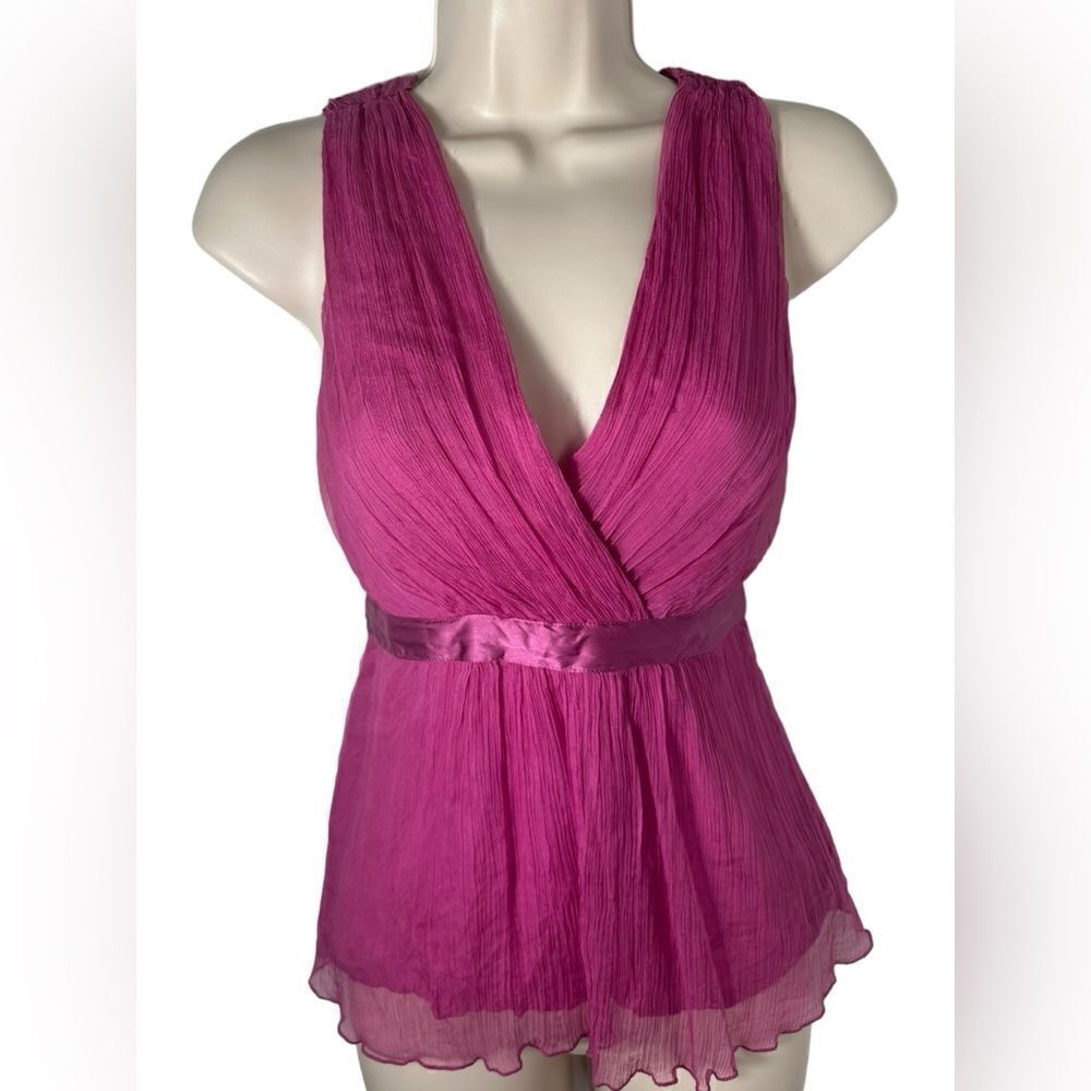 Saja Magenta Haze Y2K Silk Ruffle Tie Vintage Sleeveless Blouse